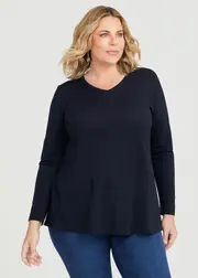 [Virtuelle] Taking Shape Wool Bamboo V-neck Top Size 26 in Navy - Plus Size Women's Tops & T Shirts Navy