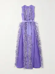 [Huishan Zhang] Huishan Zhang - Beau Feather And Grosgrain-trimmed Silk-organza Gown - Purple - UK 6 UK 6 Purple