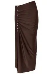 Rabanne Ruched Satin-jersey Midi Skirt - Chocolate - 38 (UK10 / S) 38 (UK10 / S)