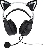 Lightweight Gaming Headset with Detachable Cat Ears, Noise Concealing RGB Headphone with Mic, Adjustable Headband Wired PC Gaming Headset for Laptop, Computer, Tablets