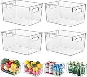 HPYLIF·H Fridge Organiser Set of 4 Kitchen Storage Box with Handles, Robust & Transparent Organiser Kitchen - Organisation for Kitchen, Fridge, Cupboards, Bathroom - BPA Free 29 x 20 x 15.5 cm