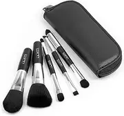 Travel Makeup Brushes Set w/Pouch, 5PCS Double Ended Portable Mini Cosmetic Brushes Kit for Foundation, Eyeshadow, Lip, Blush Make Up Brushes Professional(Black)