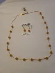 Beautiful, Napier, Necklace and Earrings Set, Gold Ton, Pierced, Beaded, NEW