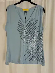 ST. JOHN light blue sequin sleeveless tank top size XL NEW