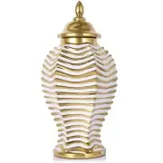 16.6" White and Gold Luxury Ceramic Ginger Jar Vase with Lid - Modern Ceramic