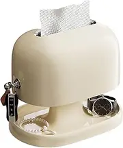 Tissue Box Organizer - Tissue Box Cover with Tray | Decorative Spring Support Napkin Holder - Retro Style, Tissue Dispenser, Double Layer with Hooks for Kitchen, Restaurant, (8.66 x 5.90 x 7.28 inch)