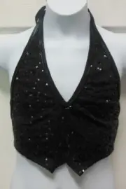 NWOT Black Sequin Tie on Vest Unisex Dance Theatrical Showchoir ch/ladies szs