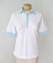 NWT $60 adidas White Cool Max ClimaCool Polo Golf Top Blouse Blue Stripe Trim S