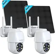 [MUBVIEW] 5W Solar Security Cameras Wireless Outdoor, 360° PTZ Battery Powered Outdoor Camera Plus, 2.4Ghz WiFi Security Camera for Home, 2K, Color Night Vision, Motion Detection,9000 mAh Battery,2 Pcs