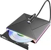 Umaniy RGB DVD Player for Laptop, External CD Drive for Mac, USB 3.0 USB C Portable CD Burner External Disk Drive, DVD Reader Writer ROM Drive Compatible with Laptop Desktop Mac,Windows 11/10/8/7