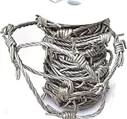 Dark Metallic Silver Fake Barbed Wire, 3 Strands 1.8 mm Real Leather Cord Braid, 10 Meter (32.8 ft) Spool by Greek Crafts