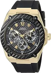 [GUESS] Mens Black Gold Tone Multi-function Watch, U1049G, 45MM