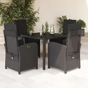 5 Piece Garden Dining Set, Black Poly Rattan, Outdoor Patio Furniture Set, Chairs, Table, Chair, Piece, for Outdoors and Garden Lounge Set, Conversation, Bistro