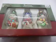 Holiday Time Decorated Glass Snowmen Christmas Ornaments Set Of 3 NIB