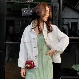 白色夾克韓式女式純色休閒長袖寬鬆牛仔夾克短款牛仔褲外套