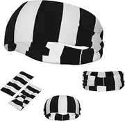 FJWSLCH Black & White Stripe Headbands for Women Men Non Slip Workout Sweatbands Adjustable Sports Hair Bands Elastic Head Bands Moisture Wicking Hairband for Running, Cycling, Yoga, Spa