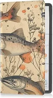 [Caihoyu] Leather Auto Registration Insurance & ID Card Holder Men Women Document Wallet for Cards, Essential Document Driver License Beauty Salmon Chinook Fishes