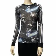 Adidas x Fiorucci Long Sleeve Tee Sheer Shirt Stars Astrology PinUp Top Black XS