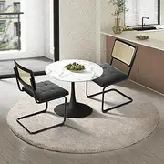 Oikiture 60cm Round Dining Table with 3PCS Dining Chairs PU Leather Black