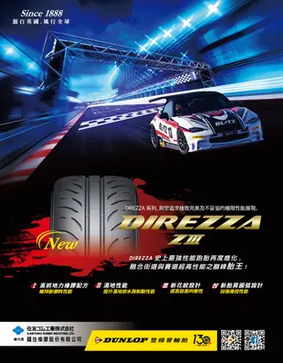 CR輪業 全新 登祿普 DUNLOP Z3 日本製 半熱熔 205/45/17 完工價:5300