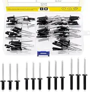 Mardatt 80 Pcs Flange Aluminum Blind Rivet Assortment Set, Black Large Head Tri-Fold Exploding Aluminum Pop Rivets for Sheet Metal, Automotive and Furniture -3/16" x (9/16", 3/4", 13/16, 1")