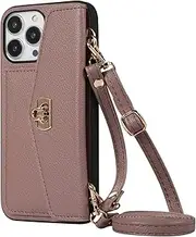 Case for iPhone 16/16 Plus/16 Pro/16 Pro Max, Plug in Adjustable Handheld Rope Crossbody Shoulder Strap Cover with Card Holder Magnetic Leather Shell, 16,B