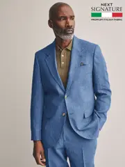 Blue Slim Fit Leomaster Italian 100% Linen Suit Jacket (E82671) | $271