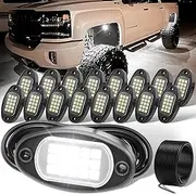 YOENDA 16 Pods White Rock Lights 6000K LED High-Intensity, IP67 Waterproof, with 12m Extension Wire - fit for Trucks, SUVs, ATVs, Off-Road etc.