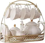 [fanquare] 15 Pieces Simple White English Ceramic Tea Sets,Tea Pot,Bone China Cups Without Metal Holder,Matching Spoons,Afternoon Tea Set Service Coffee Set