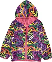 [GuoChe] Toddler Sherpa Jacket Mardi Gras Carnival Colorful Masks Toddler Girl Winter Coat pink Zip Up Jacket 3T