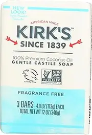 Kirks Coco Castile Bar Soap, No Fragrance, 4 Ounce