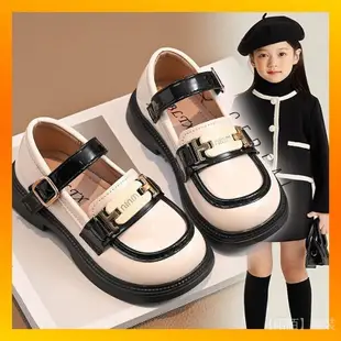 女童黑色皮鞋 2024新款 兒童英倫風 娃娃鞋 軟底圓頭單鞋 公主小皮鞋