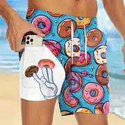 Men's Novelty Donuts Lined Shorts 2 in 1 Board Shorts Swim Shorts Mid Waist Hawaiian Vacation Holiday Beach Wear Side Pockets With Compression Liner Elastic Dr