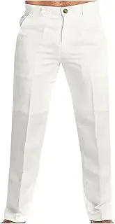 Men's Cotton Linen Stretch Pants Lightweight Relaxed Fit Casual Yoga Pants Zip Off Straight Leg Trousers with Pockets