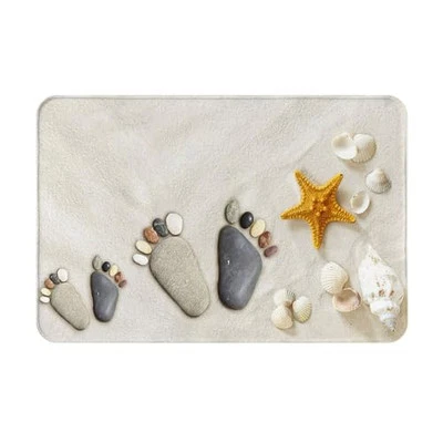 Beach Seashell Bathroom Rug Stone Coastal Bath Mat Non Slip Entryway Washable