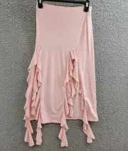 AQUA Ruffle Tassel Split Bodycon Skirt Women's M Rose Solid Pull On