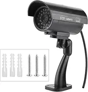 Outdoor Solar Fake Security Camera with LED Light,Imitation Camera with Warning Sticker,Weatherproof Dummy CCTV Surveillance System for Indoor Outdoor Use