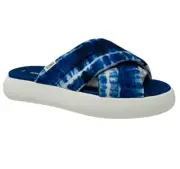 New TOMS Womans Sz 8M Alpargata Mallow Crossover Navy Batik Slides NIB