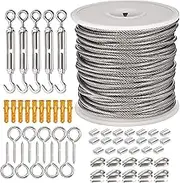 30M Wire Rope Kit, Stainless Steel Wire Rope 304, M5 Screw Clip Kit. Marine Grade Cable Railing Kit, Aircraft Wire Rope and Picture Suspension Kits. for Gardens, Kitchens, Railings, Decks, Crafts