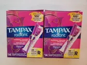 2 Pack Tampax Pocket Radiant Unscented Compact Tampons Regular Absorbency 14 Ct