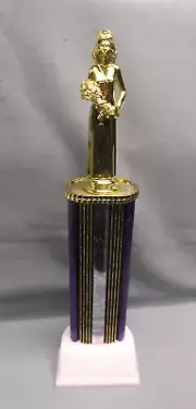 female trophy award queen topper royal purple column weighted white base pageant