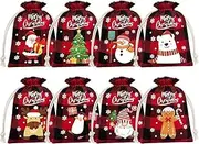 24 PCS Christmas Drawstring Bags Buffalo Plaid Xmas Gift Bags, 10 x 15 CM Reusable Small Christmas Linen Treat Bags Candy Bags Gift Wrapping Bags for Christmas Party Favor