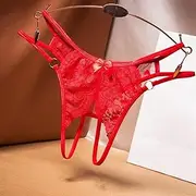[FARZAH] Women Panties Female Underwear 3Pcs/Lot Sexy Transparent Panties Lace Women Lingerie Crotch Opening String Thongs G-Strings Cute Bow Underwear Female Temptation Pantys(Style 1 Red)