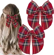 2PCS Tartan Bow Knot Hair Clips, Red Plaid Hair Bow, Scottish Bow Hair Barrettes, Elegant Hairpins, Fashion Festive Hair Accessories