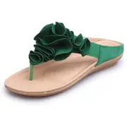 Catzon Women's Bohemian Floral Flip Flop Sandals-Green