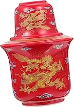 Ceramic Liquor Warmer Set Hand-Painted Red Dragon Oz Kettle Cup for Entertaining and Present