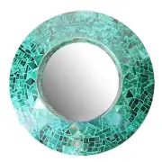 Round Malachite Mirror, Green Gemstone Inlay Mosaic Arts Living Room Mirror Deco