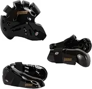 Proforce Lightning Martial Arts Protective Sparring Gear Bundle - Headgear, Gloves, Ultra Kicks (Black, Small)