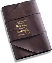 LParkin Leather Bible Cover for Men and Women I CAN DO All This Through Him Who Gives ME Strength Philipplans 4:13 Bible Wrap Around Strap Bible Cover Gifts