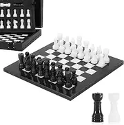 Marble Chess Set 10" Inches Black & White Handmade Chess Sets for Adults - Marble Board Game for Family with Storage Box & 2 Extra Queen, Ideal Travel Chess Set & Home Décor